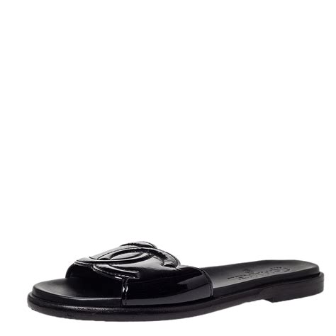 chanel patent leather slides|chanel patent leather flats.